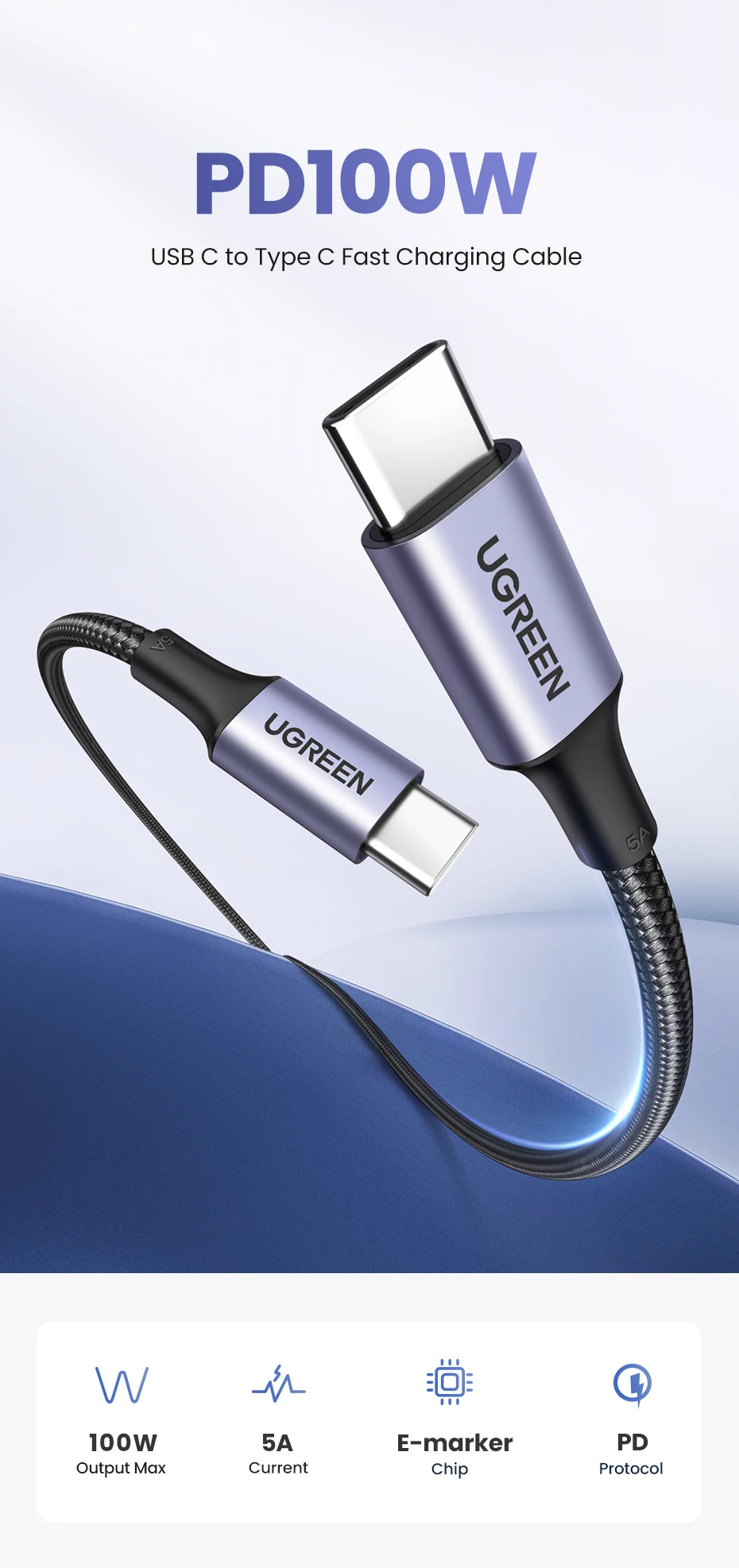 UGREEN 100W USB Type C To USB C Cable