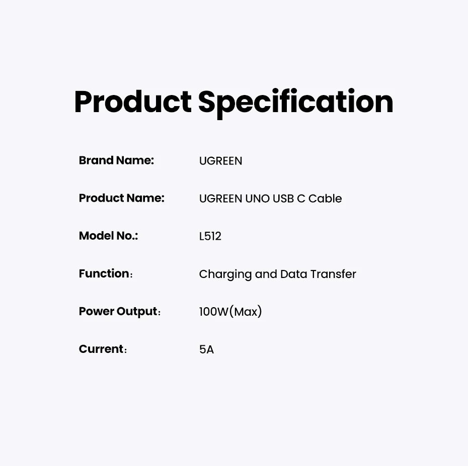 UGREEN UNO PD100W Fast Charge USB C Cable