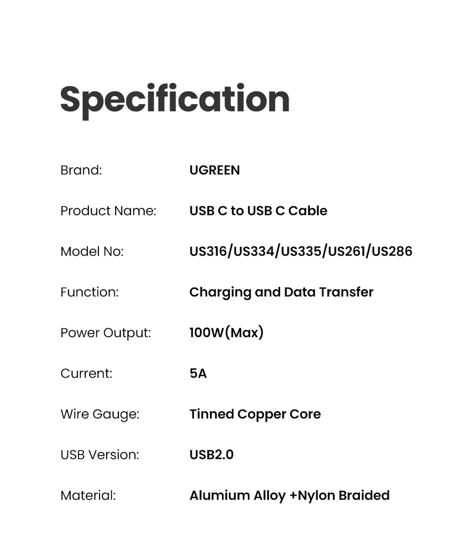 UGREEN 100W USB Type C To USB C Cable